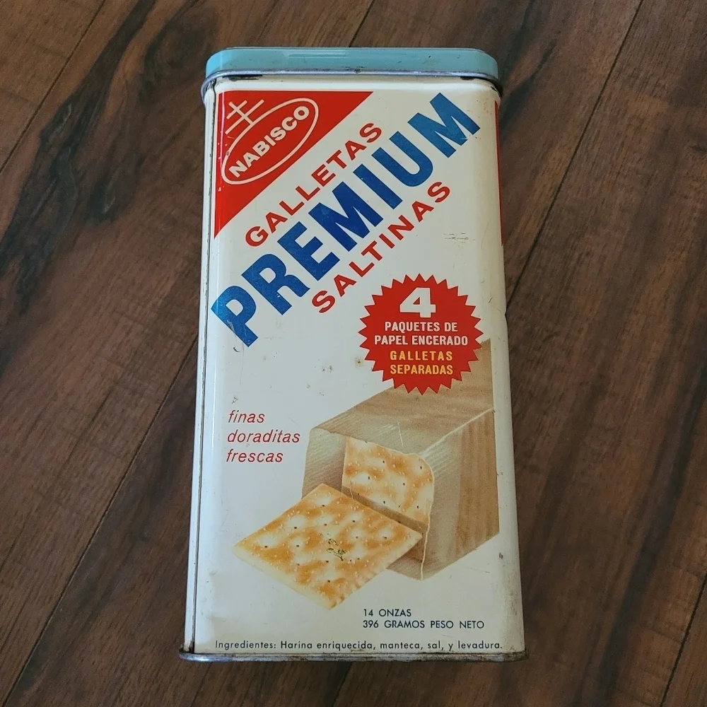 1960s Premium Saltine Cracker Tin Nabisco‎ Bi-Lingual Cracker Canister